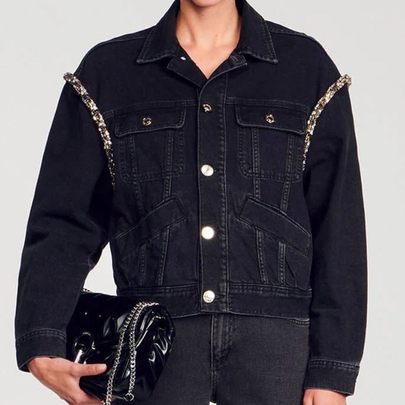 Sandro OVERSIZED DENIM JACKET WITH RHINESTONES - Picture 1 of 7